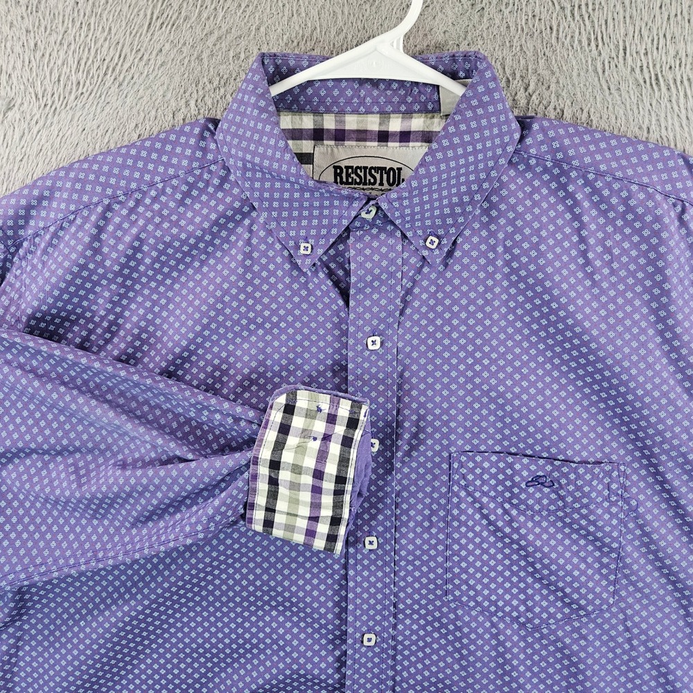 Resistol Ranch Mens XL Purple‎ Geometric Western Button Down Shirt Long Sleeve